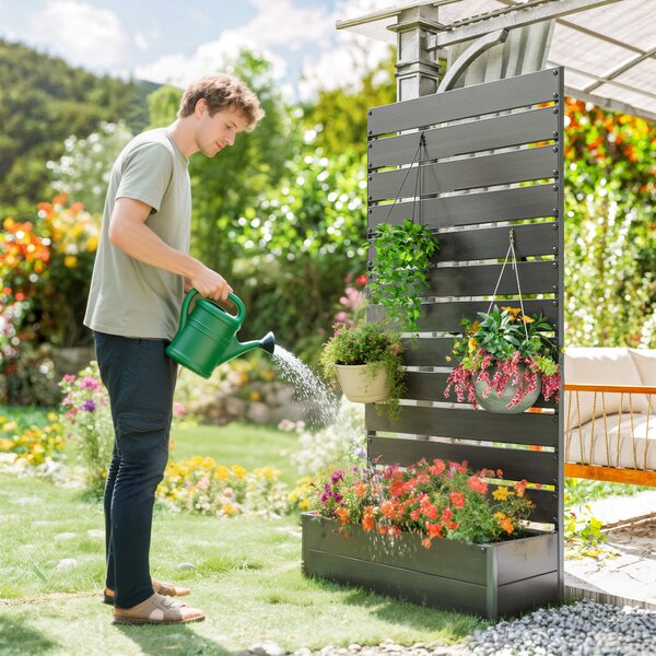 Outsunny Raised Bed for Garden, Planter with Trellis for Climbing Plants, Vines, Planter Box with Drainage Gap, Black Aosom UK
