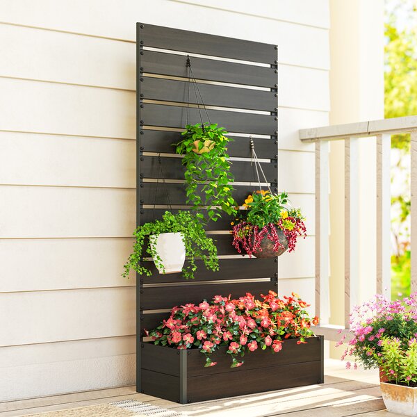 Outsunny Raised Bed for Garden, Planter with Trellis for Climbing Plants, Vines, Planter Box with Drainage Gap, Black Aosom UK