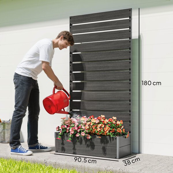 Outsunny Raised Bed for Garden, Planter with Trellis for Climbing Plants, Vines, Planter Box with Drainage Gap, Black Aosom UK