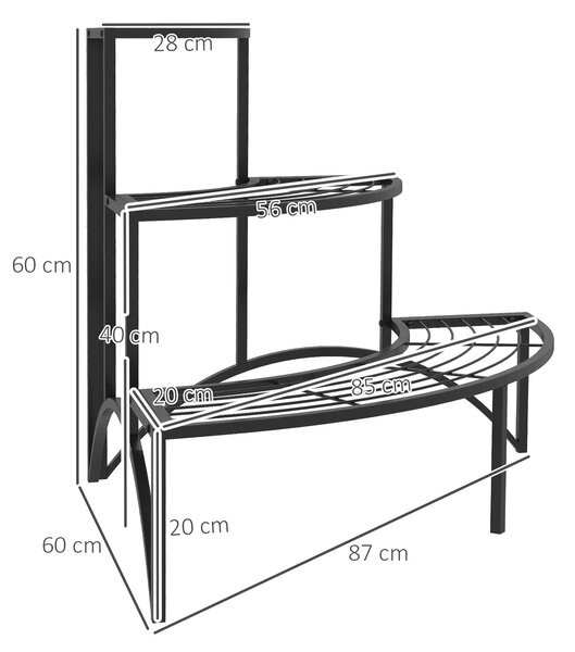 Outsunny 3 Tier Corner Plant Stand, Quarter Round Metal Plant Rack for Indoor Outdoor, Flower Pot Holder for Garden Balcony Patio, Black