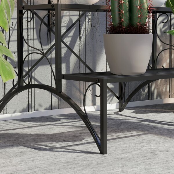 Outsunny 3-Tier Metal Plant Stand, Vintage Ladder Shelf Flower Pot Holder for Indoor Outdoor, Display Shelf Rack for Garden Patio Balcony, Black