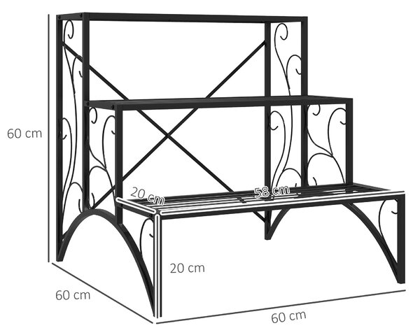Outsunny 3-Tier Metal Plant Stand, Vintage Ladder Shelf Flower Pot Holder for Indoor Outdoor, Display Shelf Rack for Garden Patio Balcony, Black