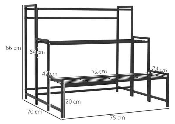 Outsunny 3-Tier Metal Plant Stand, Modern Ladder Shelf Flower Pot Holder for Indoor Outdoor, Display Shelf Rack for Garden Patio Balcony, Black