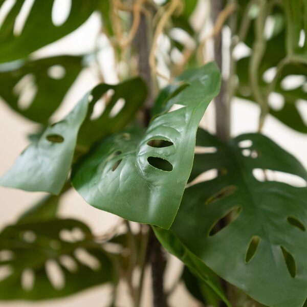 Artificial Monkey Mask Monstera Plant in Black Plastic Plant Pot