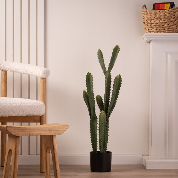 Artificial Euphorbia Cactus in Black Plastic Plant Pot