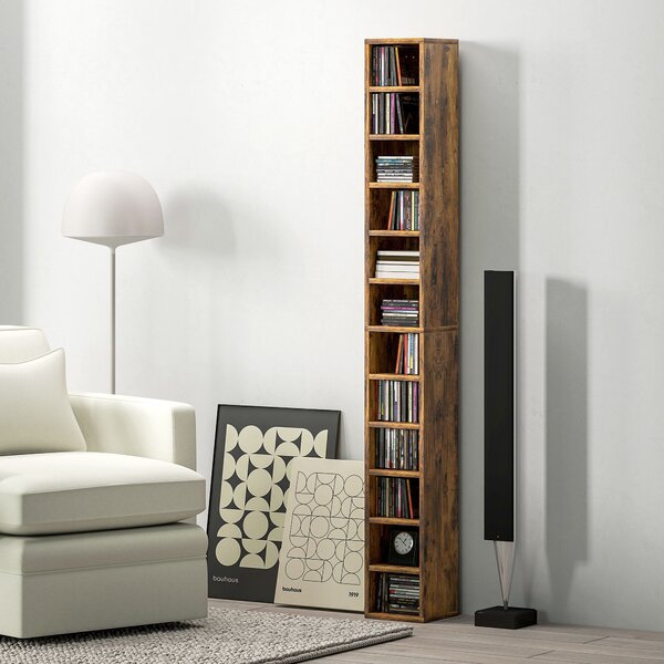 HOMCOM 204 CD Tall Narrow Media Storage Tower - Rustic Brown Aosom UK