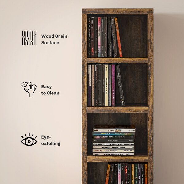 HOMCOM 204 CD Tall Narrow Media Storage Tower - Rustic Brown Aosom UK