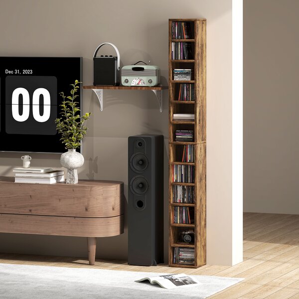 HOMCOM 204 CD Tall Narrow Media Storage Tower - Rustic Brown Aosom UK
