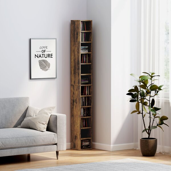 HOMCOM 204 CD Tall Narrow Media Storage Tower - Rustic Brown Aosom UK