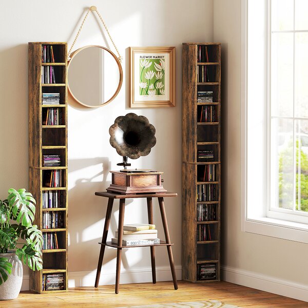HOMCOM 204 CD Tall Narrow Media Storage Tower - Rustic Brown Aosom UK