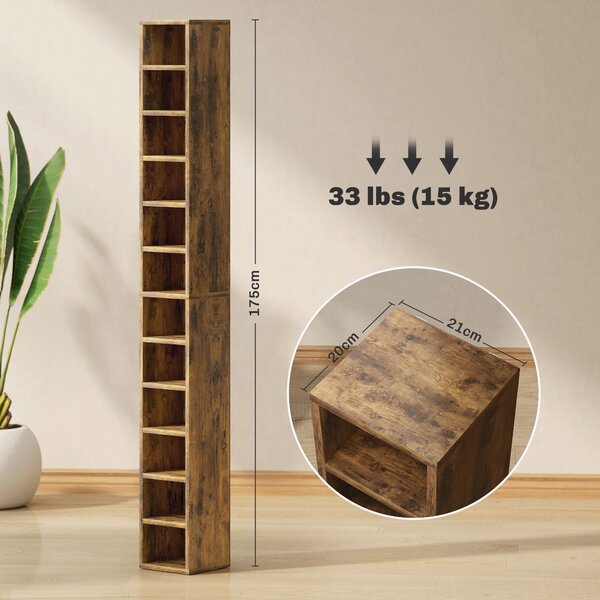 HOMCOM 204 CD Tall Narrow Media Storage Tower - Rustic Brown Aosom UK