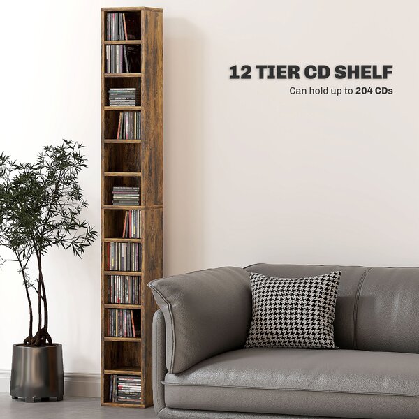 HOMCOM 204 CD Tall Narrow Media Storage Tower - Rustic Brown Aosom UK