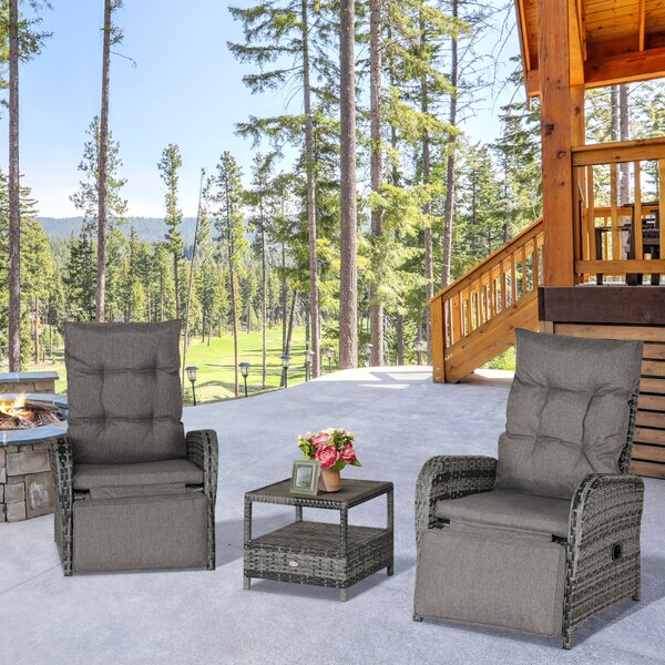 Outsunny 2 Seater Patio Rattan Wicker Chaise Lounge Sofa Set Bistro Conversation Furniture with Cushion for Patio Yard Porch Mixed Grey Aosom UK