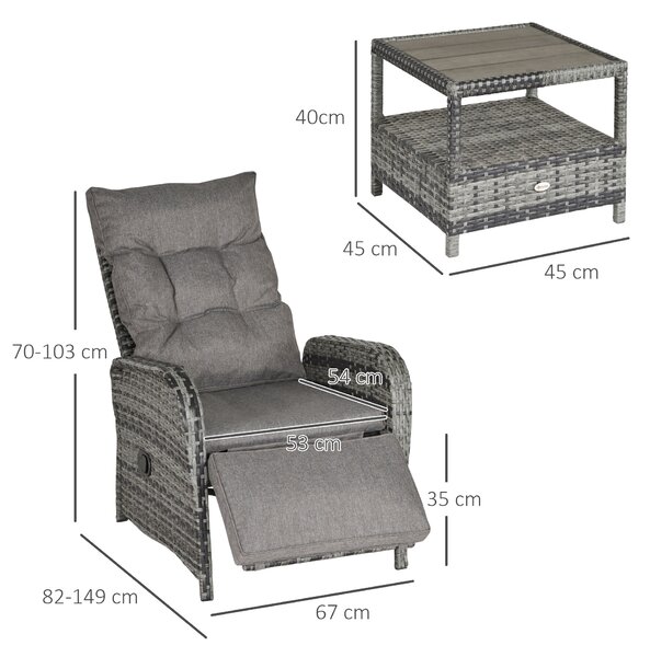 Outsunny 2 Seater Patio Rattan Wicker Chaise Lounge Sofa Set Bistro Conversation Furniture with Cushion for Patio Yard Porch Mixed Grey Aosom UK