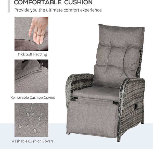 Outsunny 2 Seater Patio Rattan Wicker Chaise Lounge Sofa Set Bistro Conversation Furniture with Cushion for Patio Yard Porch Mixed Grey Aosom UK