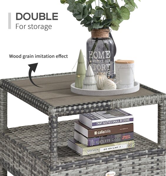 Outsunny 2 Seater Patio Rattan Wicker Chaise Lounge Sofa Set Bistro Conversation Furniture with Cushion for Patio Yard Porch Mixed Grey Aosom UK