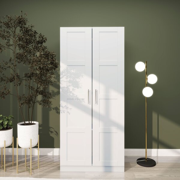 HOMCOM White Double Wardrobe 80cm Soft Close with Shelves and Hanging Space Sturdy Double Paneled Door Aosom UK
