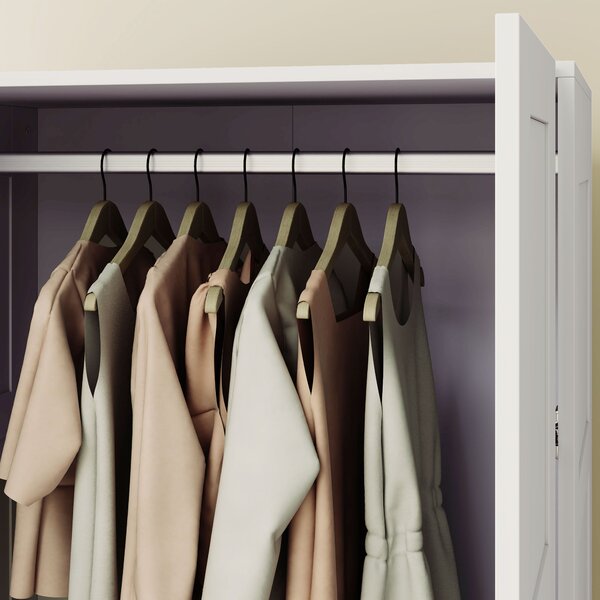 HOMCOM White Double Wardrobe 80cm Soft Close with Shelves and Hanging Space Sturdy Double Paneled Door Aosom UK