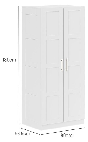 HOMCOM White Double Wardrobe 80cm Soft Close with Shelves and Hanging Space Sturdy Double Paneled Door Aosom UK