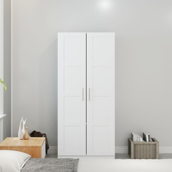 HOMCOM White Double Wardrobe 80cm Soft Close with Shelves and Hanging Space Sturdy Double Paneled Door Aosom UK