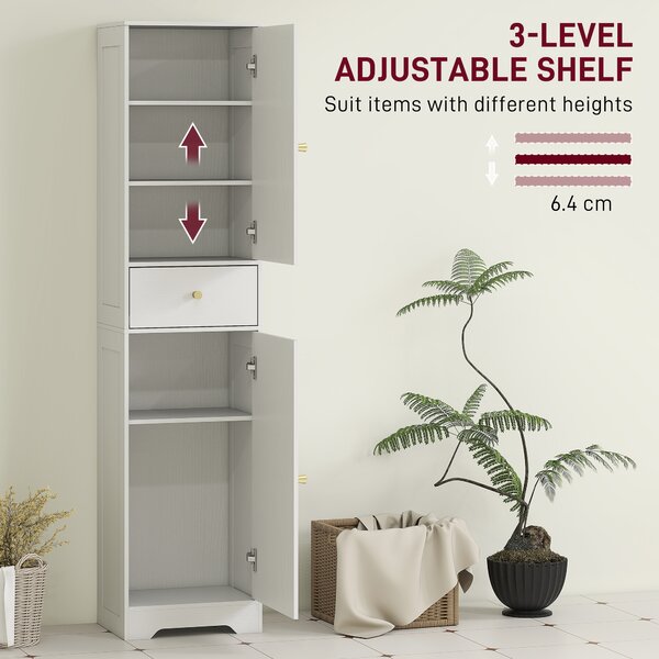 HOMCOM Tall Bathroom Cabinet with Arched Doors - White