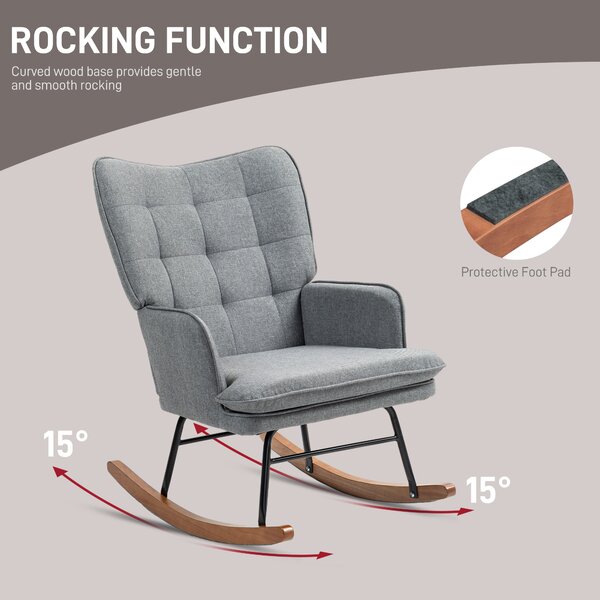 HOMCOM Linen-Look Rocking Chair and Ottoman Set - Grey Aosom UK