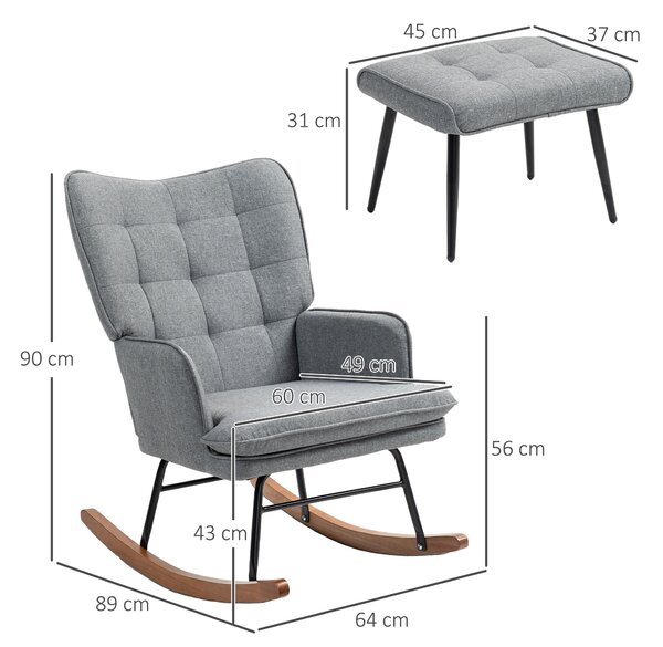HOMCOM Linen-Look Rocking Chair and Ottoman Set - Grey Aosom UK