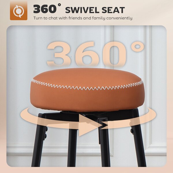 HOMCOM Set of Two Faux Leather Bar Stools - Brown/Black