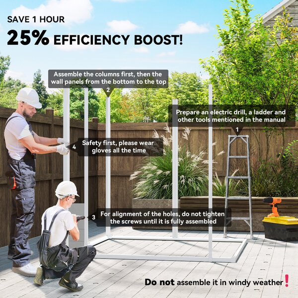 Outsunny 6 x 5ft Outdoor Shed with Lockable Doors, Air Vents & Floor, Wood Effect Resin Tool Shed for Storage, Light Grey Aosom UK