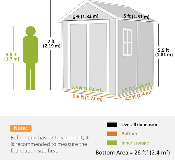 Outsunny 6 x 5ft Garden Storage Shed with Floor, Window, Lockable Doors & Vents, Resin Tool Shed for Outdoor Patio, Dark Grey Aosom UK