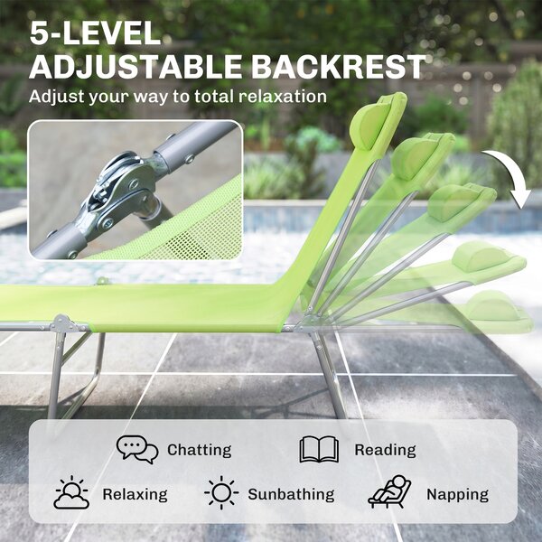 Outsunny Adjustable Sun Lounger: Reclining Garden Relaxer with Adjustable Back, Green