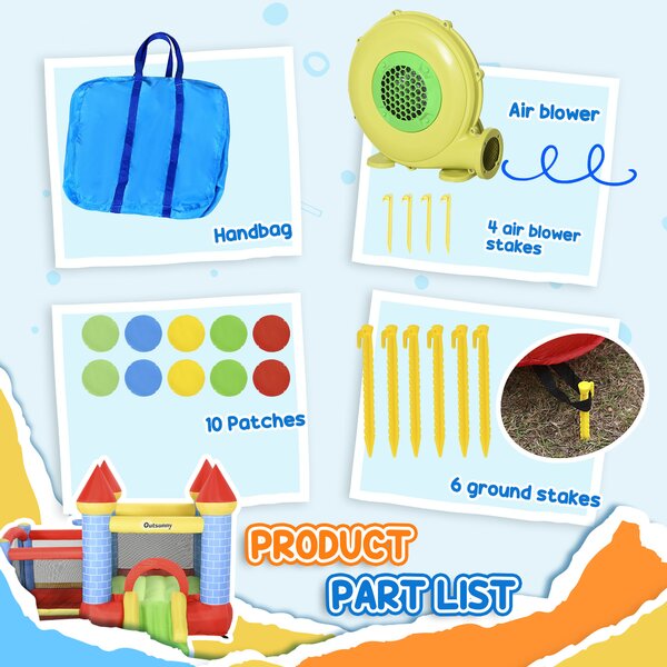 Outsunny Kids Bounce Castle House Inflatable Trampoline Slide Water Pool Basket 4 in 1 with Inflator for Kids Age 3-10 Castle Design 3 x 2.75 x 2.1m
