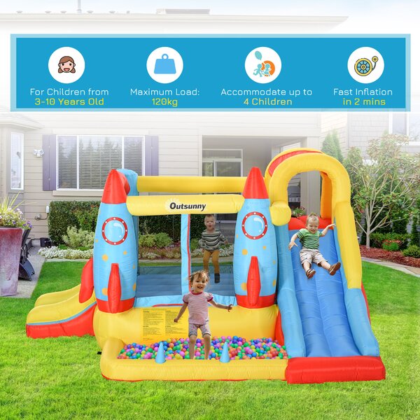 Outsunny Kids Bounce Castle House Inflatable Trampoline Slide Water Pool 3 in 1 with Blower for Kids Age 3-10 3.3 x 2.65 x 1.85m Aosom UK