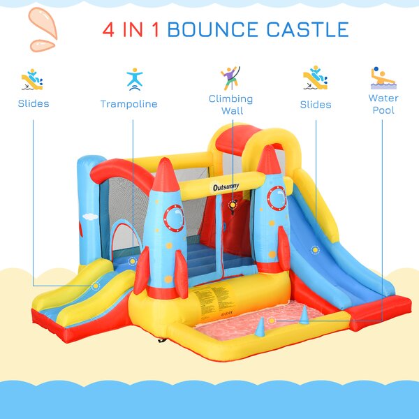 Outsunny Kids Bounce Castle House Inflatable Trampoline Slide Water Pool 3 in 1 with Blower for Kids Age 3-10 3.3 x 2.65 x 1.85m Aosom UK