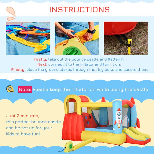 Outsunny Kids Bounce Castle House Inflatable Trampoline Slide Water Pool 3 in 1 with Blower for Kids Age 3-10 3.3 x 2.65 x 1.85m Aosom UK