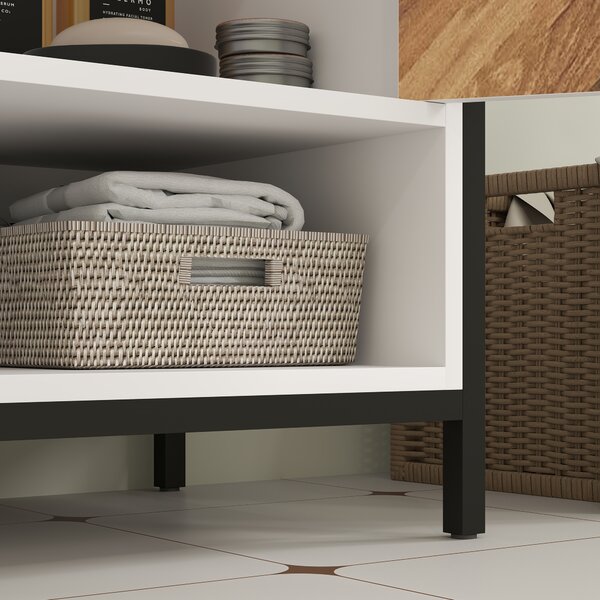 HOMCOM Under Sink Bathroom Cabinet, Rustic Under Sink Cabinet with Herringbone Doors and Open Compartment, 80 x 40 x 60cm, Cream White