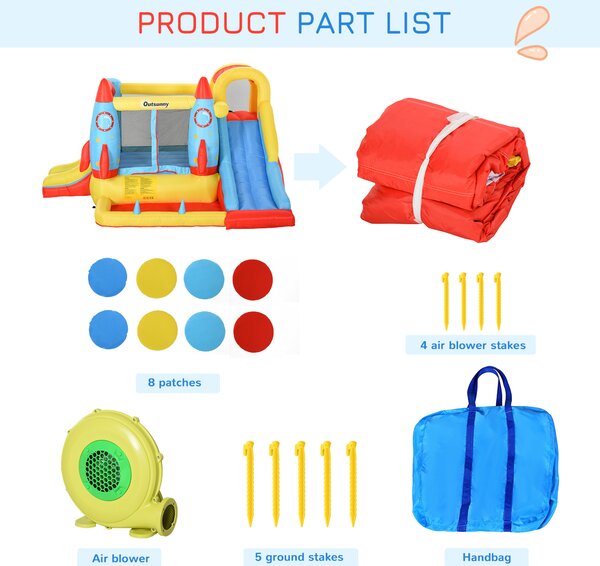 Outsunny Kids Bounce Castle House Inflatable Trampoline Slide Water Pool 3 in 1 with Blower for Kids Age 3-10 3.3 x 2.65 x 1.85m Aosom UK