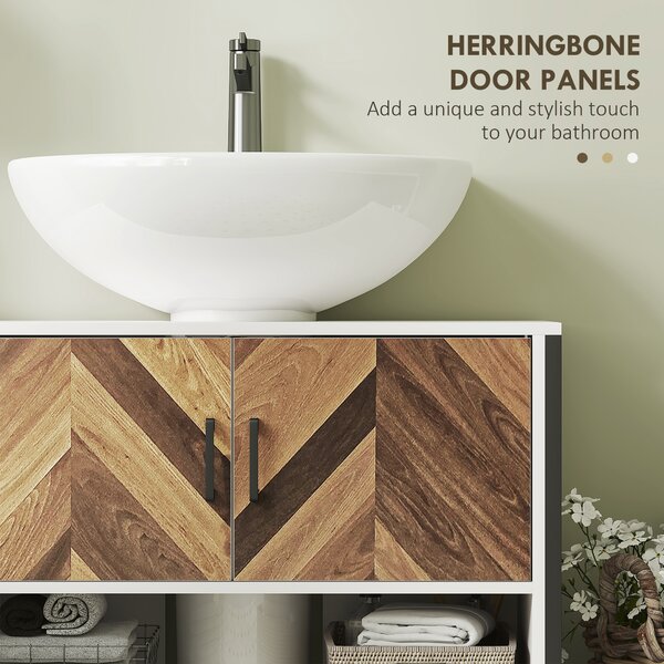HOMCOM Under Sink Bathroom Cabinet, Rustic Under Sink Cabinet with Herringbone Doors and Open Compartment, 80 x 40 x 60cm, Cream White