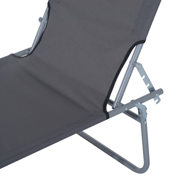 Outsunny Reclining Chair Sun Lounger Folding Lounger Seat with Sun Shade Awning Beach Garden Outdoor Patio Recliner Adjustable (Grey)