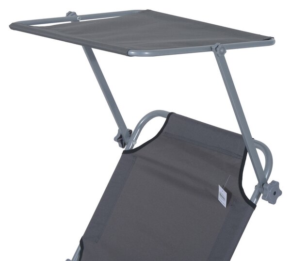 Outsunny Reclining Chair Sun Lounger Folding Lounger Seat with Sun Shade Awning Beach Garden Outdoor Patio Recliner Adjustable (Grey)
