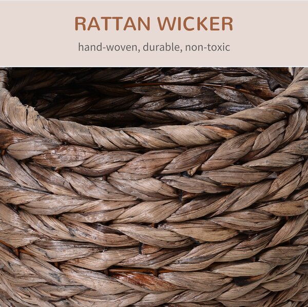 PawHut Wicker Cat Bed, Raised Rattan Cat Basket with Cylindrical Base, Soft Washable Cushion, 42 x 33 x 52cm - Brown Aosom UK