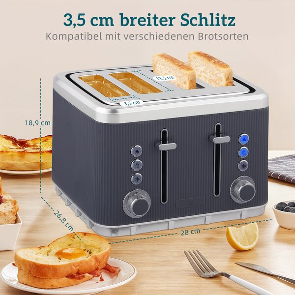 HOMCOM Electric Kettle and Toaster Set, 3000W 1.7L UK Strix Thermostat Rapid Boil Jug Kettle with Limescale Filter, Cool Touch Body, 4 Slice Toaster with 7 Browning Controls, Crumb Tray, Grey