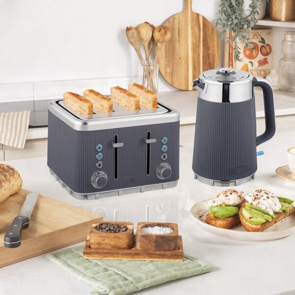 HOMCOM Electric Kettle and Toaster Set, 3000W 1.7L UK Strix Thermostat Rapid Boil Jug Kettle with Limescale Filter, Cool Touch Body, 4 Slice Toaster with 7 Browning Controls, Crumb Tray, Grey