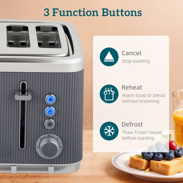 HOMCOM Electric Kettle and Toaster Set, 3000W 1.7L UK Strix Thermostat Rapid Boil Jug Kettle with Limescale Filter, Cool Touch Body, 4 Slice Toaster with 7 Browning Controls, Crumb Tray, Grey