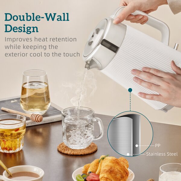 HOMCOM Electric Kettle and Toaster Set, 3000W 1.7L UK Strix Thermostat Rapid Boil Jug Kettle with Limescale Filter, Cool Touch Body, 4 Slice Toaster with 7 Browning Controls, Crumb Tray, White