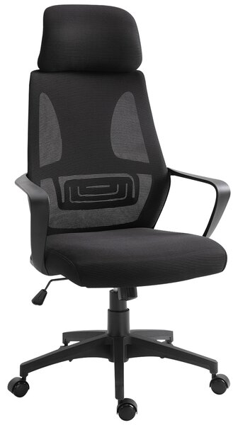 Vinsetto High Back Office Chair Ergonomic Design Adjustable Mesh Office Chair with Lumbar Support Headrest Wheel, Black Aosom UK