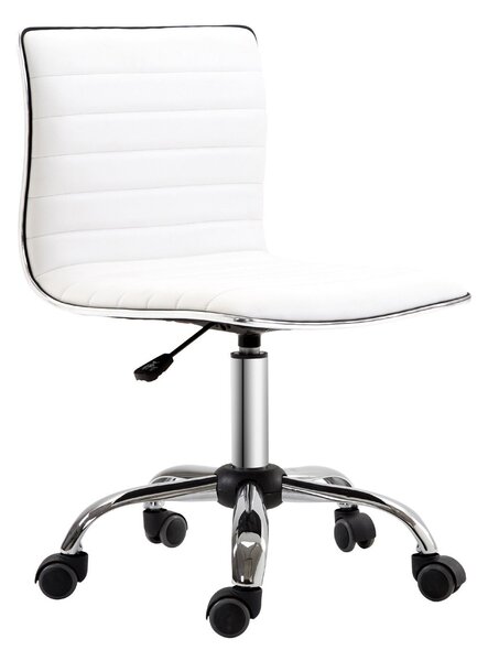 HOMCOM Adjustable Swivel Office Chair with Armless Mid-Back in PU Leather and Chrome Base - White Aosom UK