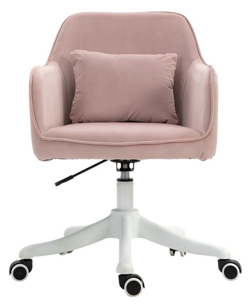 Vinsetto Velvet Massage Office Chair, Makeup Vanity Chair, Rechargeable Electric Vibration Massage Lumbar Pillow, Rolling Wheels, Pink Aosom UK