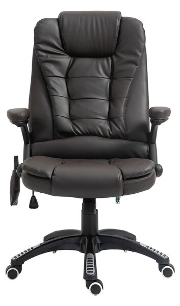 HOMCOM High Back Executive Massage Chair, PU Leather Massage Office Chair with Heat, Tilt, Reclining Function, Adjustable, Brown Aosom UK