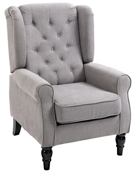 HOMCOM Wingback Armchair, Retro Accent Chair with Wooden Frame, Button Tufted, for Lounge or Bedroom, Grey Aosom UK